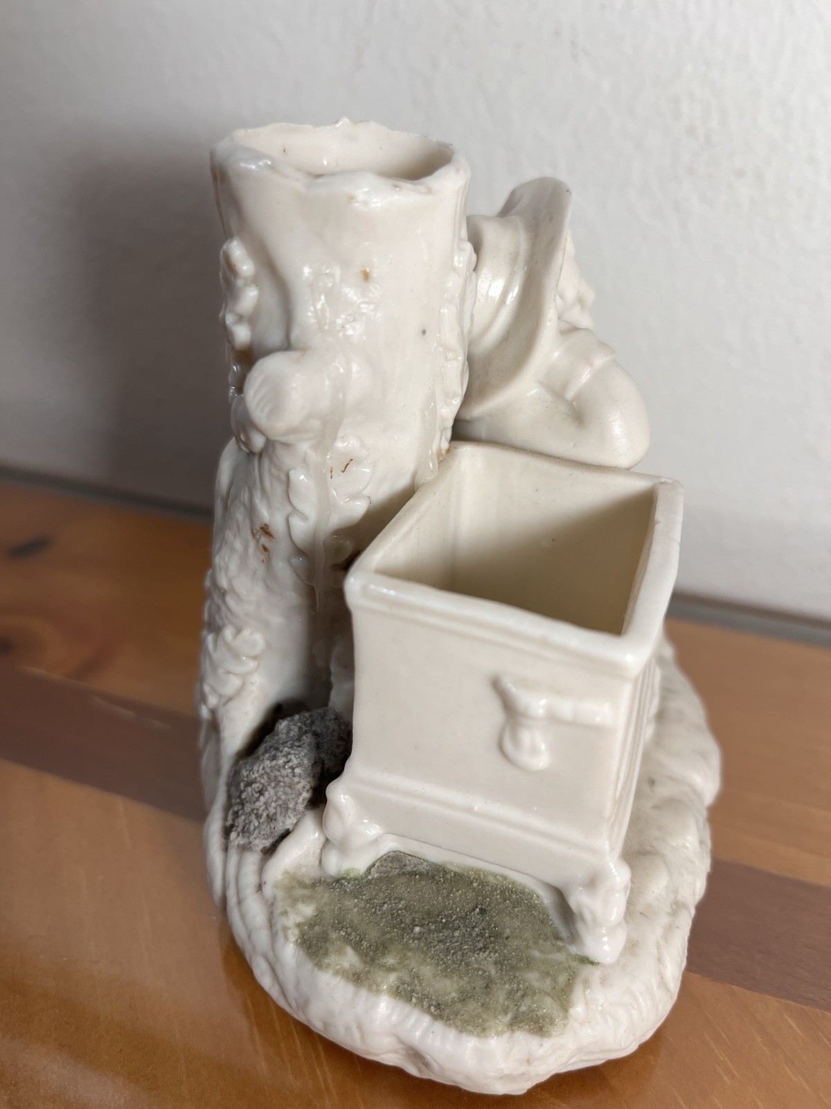 Vintage Heubach style Porcelain Boy w Puppy Vase & Candle Holder Figurine 4”