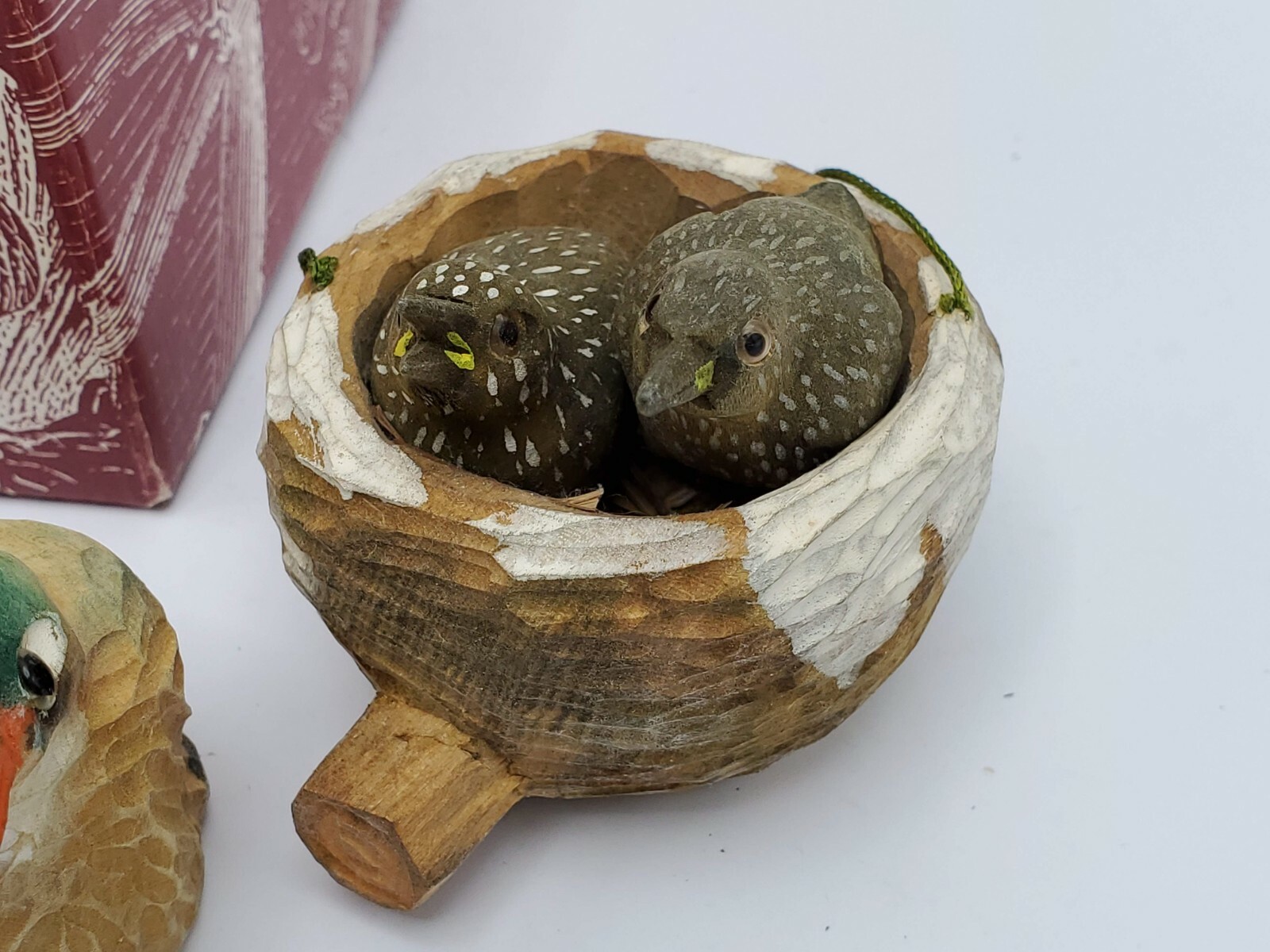 Lot of 4 Wood Carved Painted Bird Ornaments by The Nature Company Owls Kiwi
