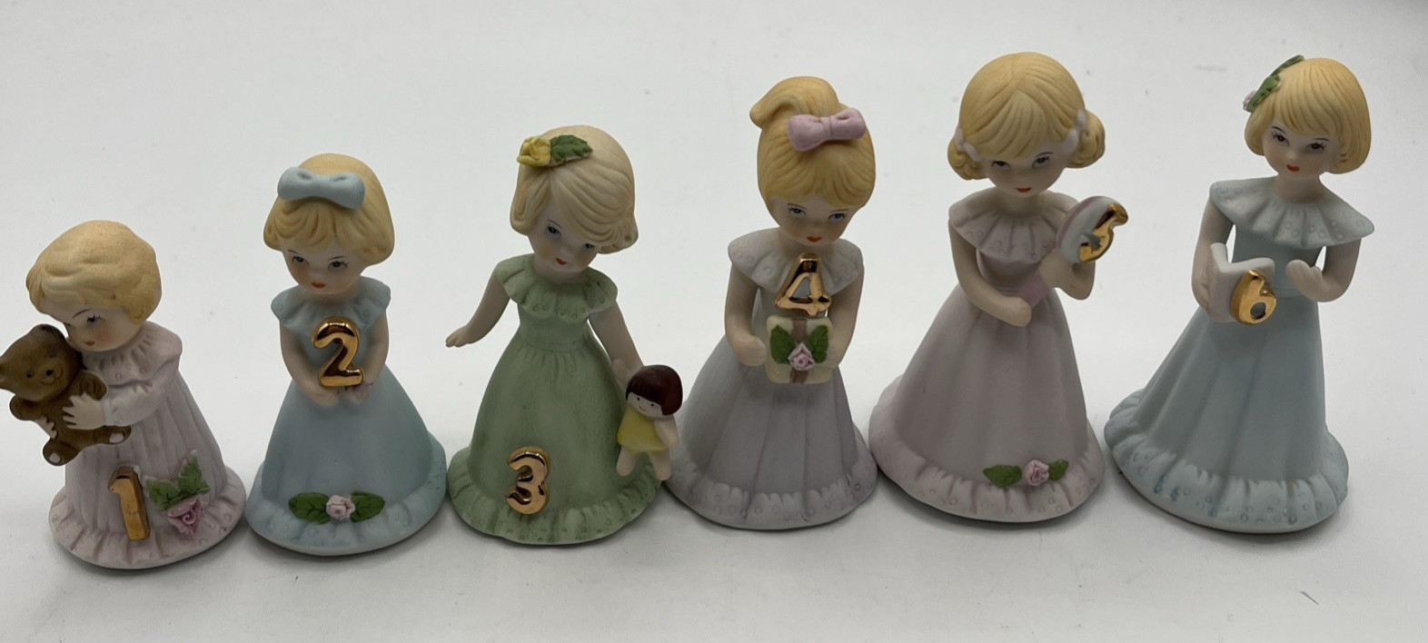 Vintage Enesco Growing Up Girls Figurines Set Ages 1-6 Birthday Collector Gift