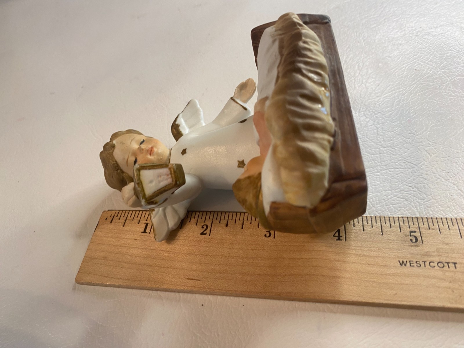 Vintage Sanmyro Angel With Lantern & Baby Jesus Figurine Japan #655 4″ porcelain
