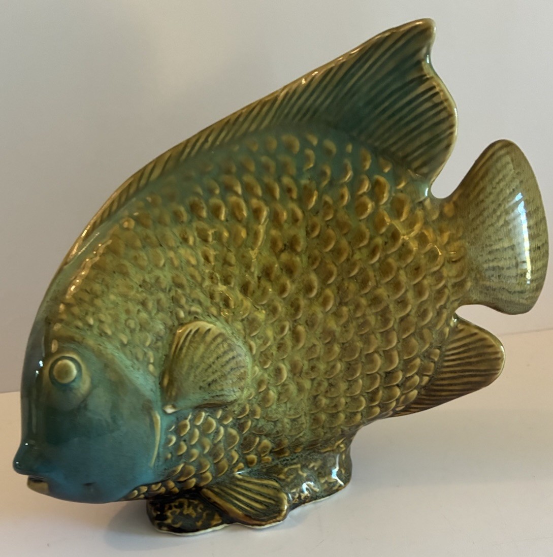 Vintage Ceramic Colorful Fish Sculpture, 7 3/4 in tall