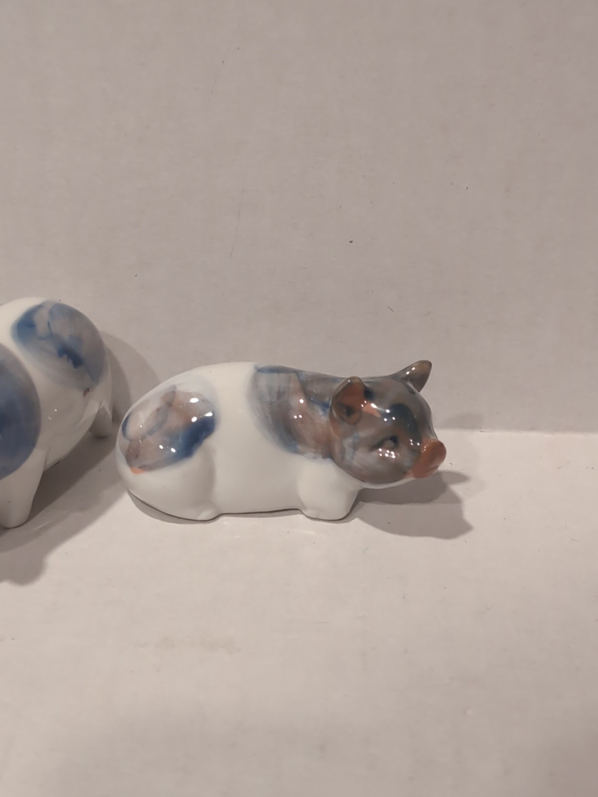 Otagiri Japan Miniature Pig Piglet Figurines Blue White Porcelain Small Set Of 2