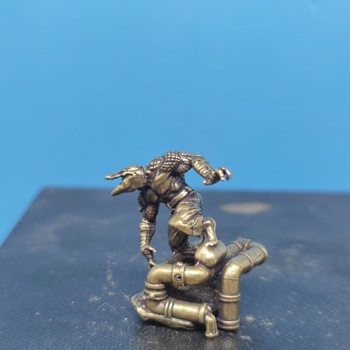 Brass Crocodile Humanoid Statue – Handcrafted Copper Mutant Creature Figurine
