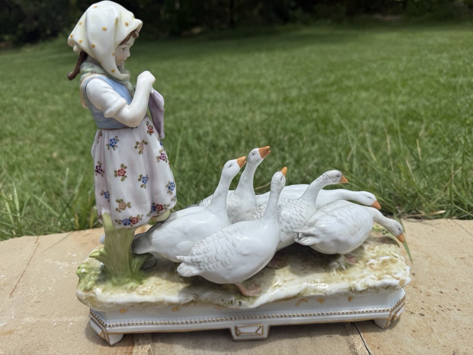 Antique German Porcelain Figural Group: Girl With Geese, E.&A. Müller 1890-1927