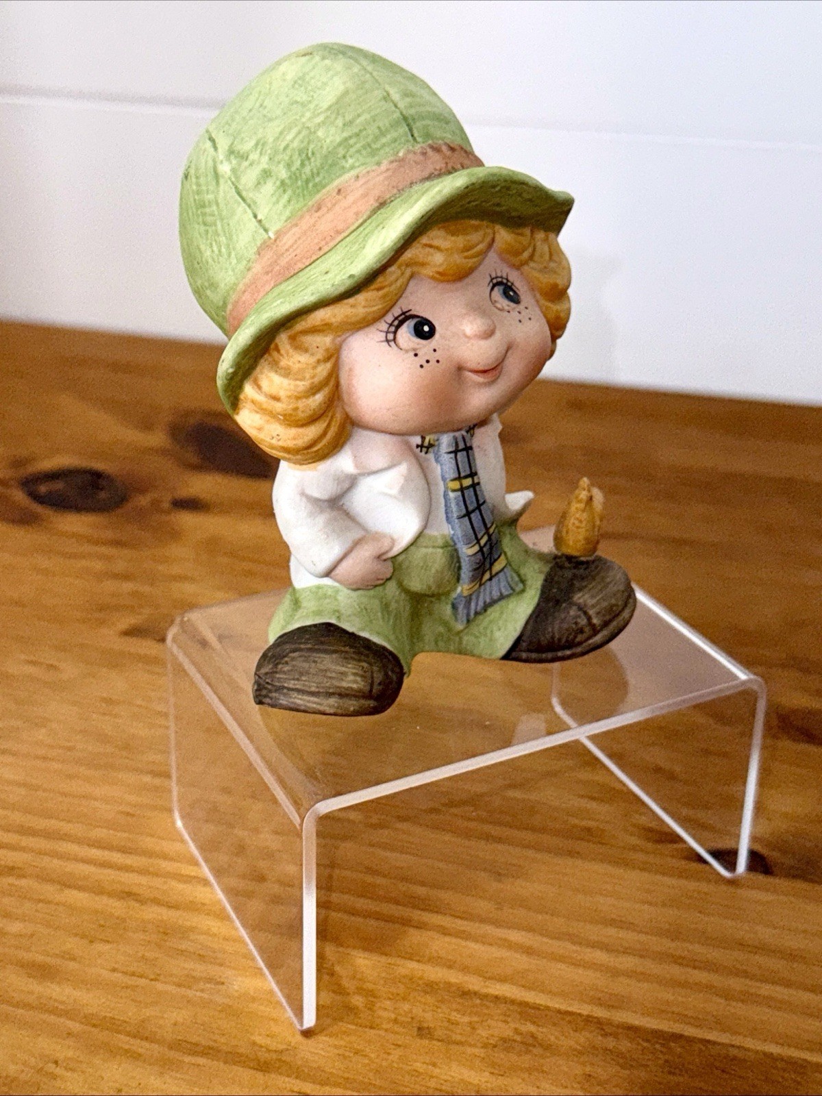Vintage 1970s ARDCO Ceramic Boy Figurine Green Hat Taiwan