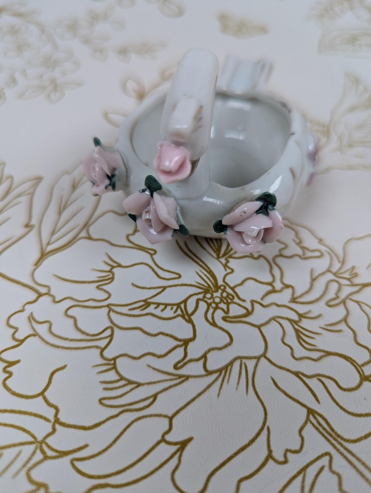 Swan Ashtray & Trinket Dish Japan Gold Accent Flowers Set Of 2 Porcelain Vintage
