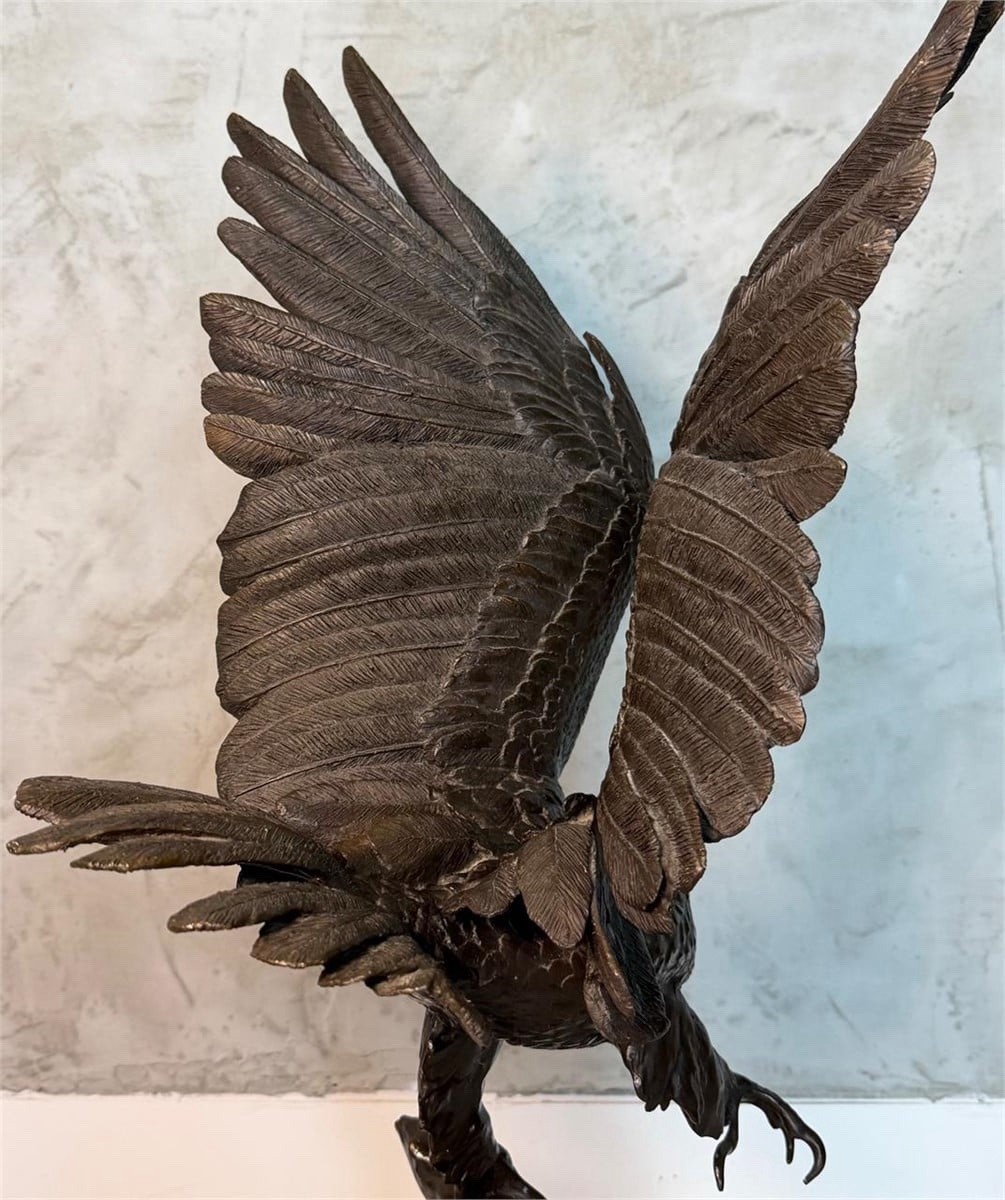 Moigniez Bronze Eagle Metal Figurine w/ Marble Base, 3D Effect, Green