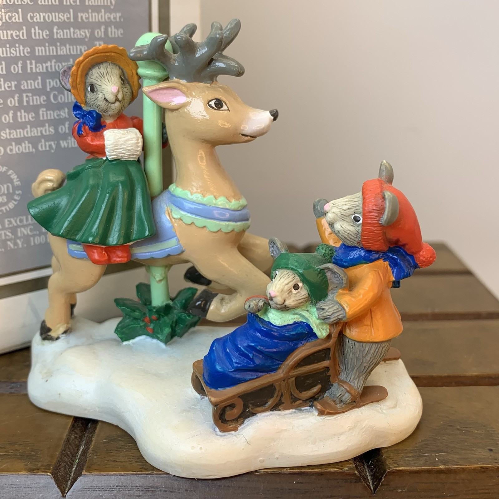 Avon 1993 Kathy Jeffers Christmas Figurine With Deer & Mice On Snow Base