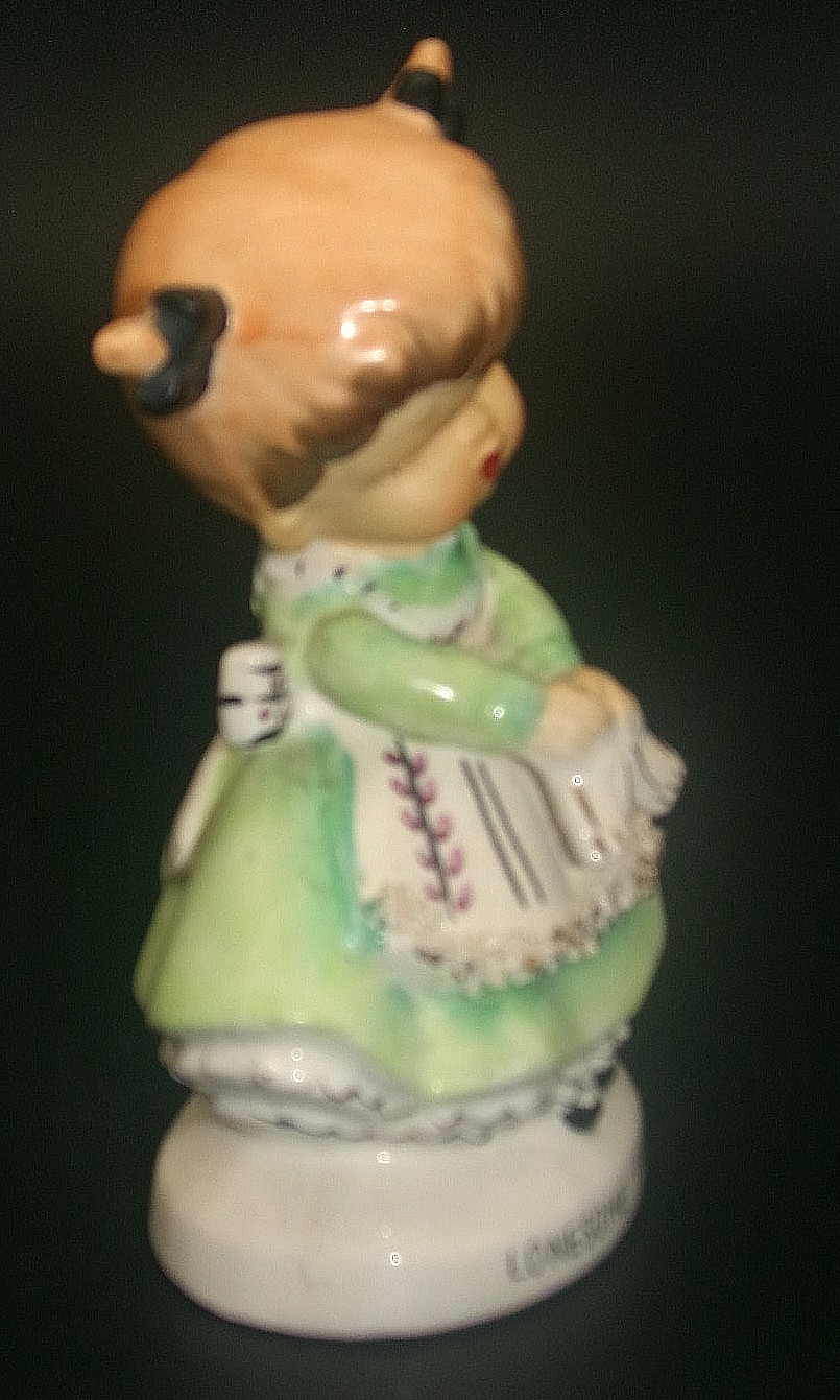 Vintage Ucagco Girl Green Dress “Lonsome for You” Valentine Figurine Japan RARE