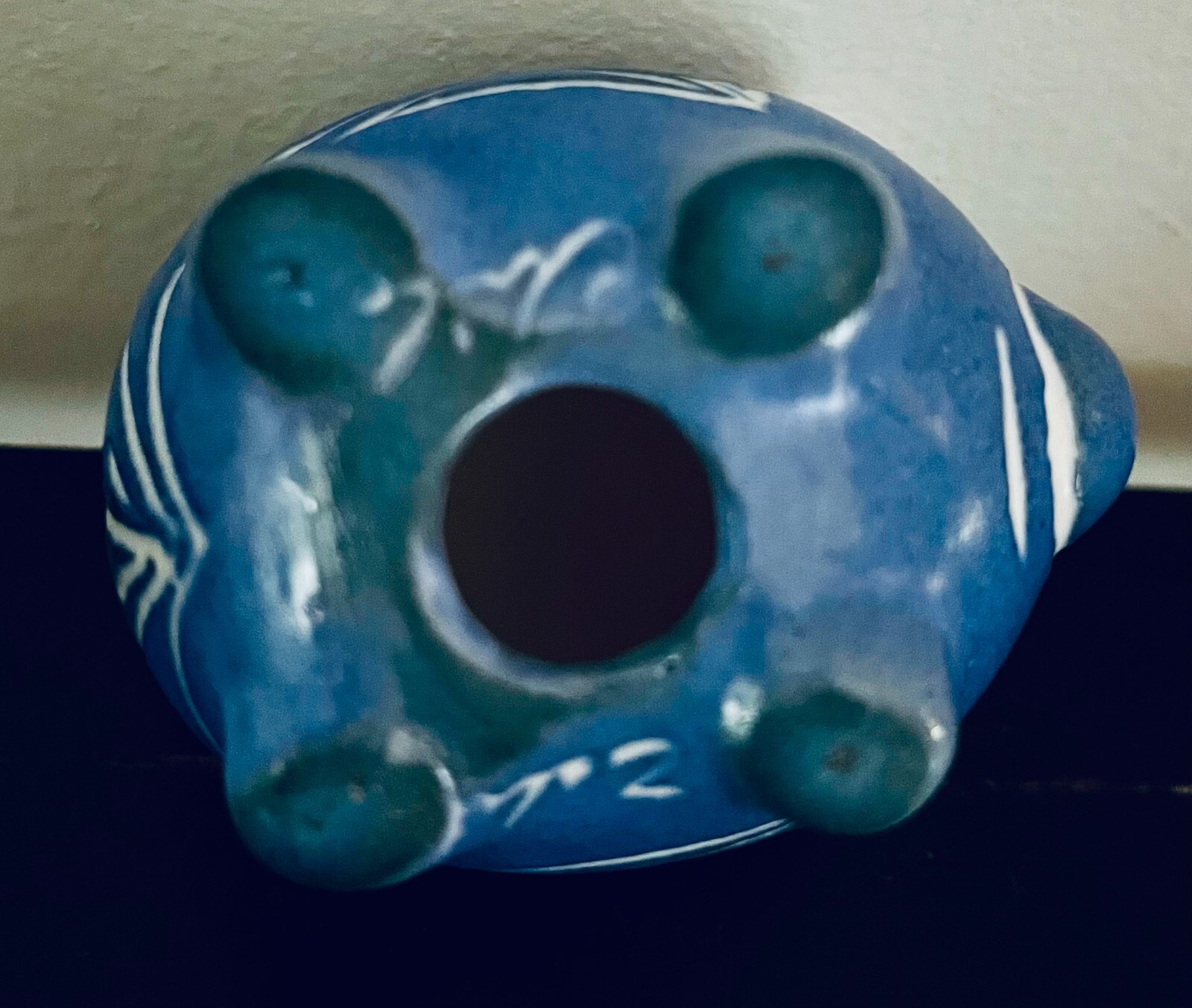 Pablo Zabal signed small matte blue and white ceramic pig figurine made in Chile