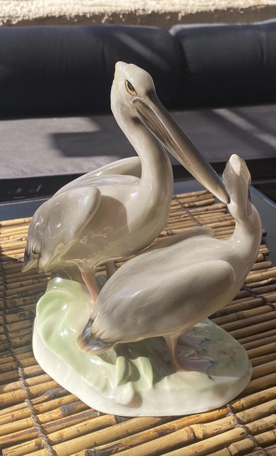 Keramos Wien Austria Signed Royal Belvedere Porcelain Pelicans Vintage Figurine