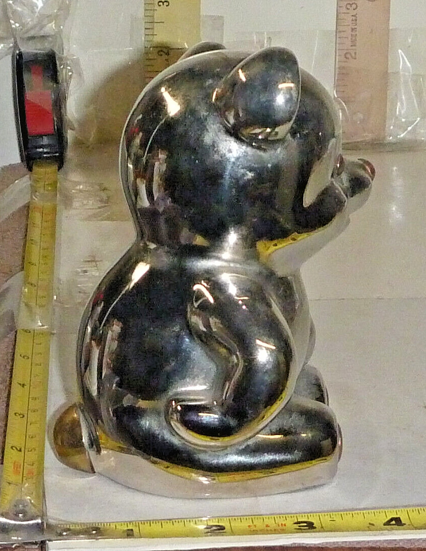 Vtg Silver Color Metal Sitting Teddy Bear Figurine ~5″ H , 1 Lb 3 oz