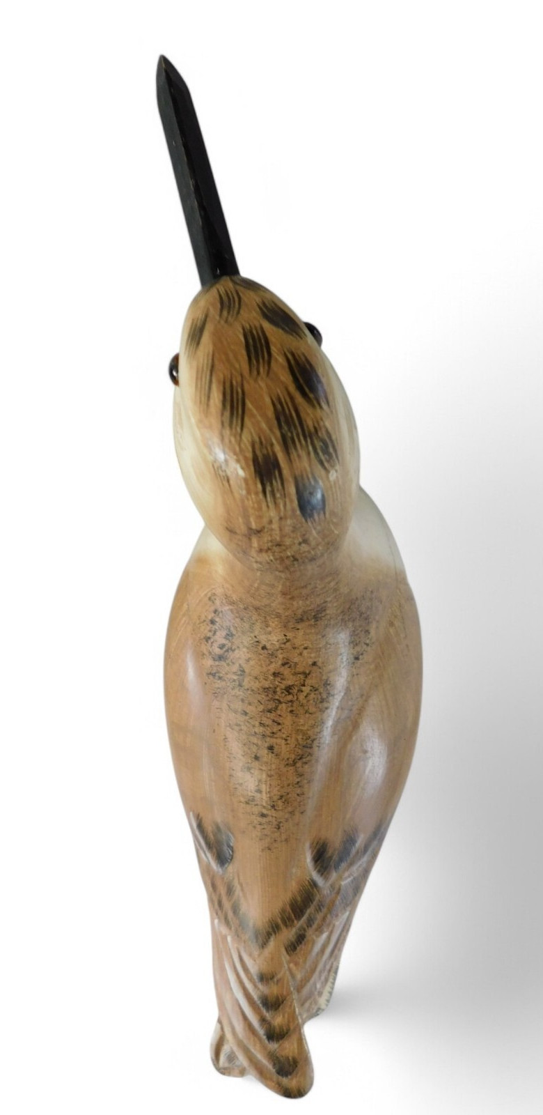 Wood Carved Sandpiper Brown Beige Standing Shore Bird Nautical Statute *AS IS*