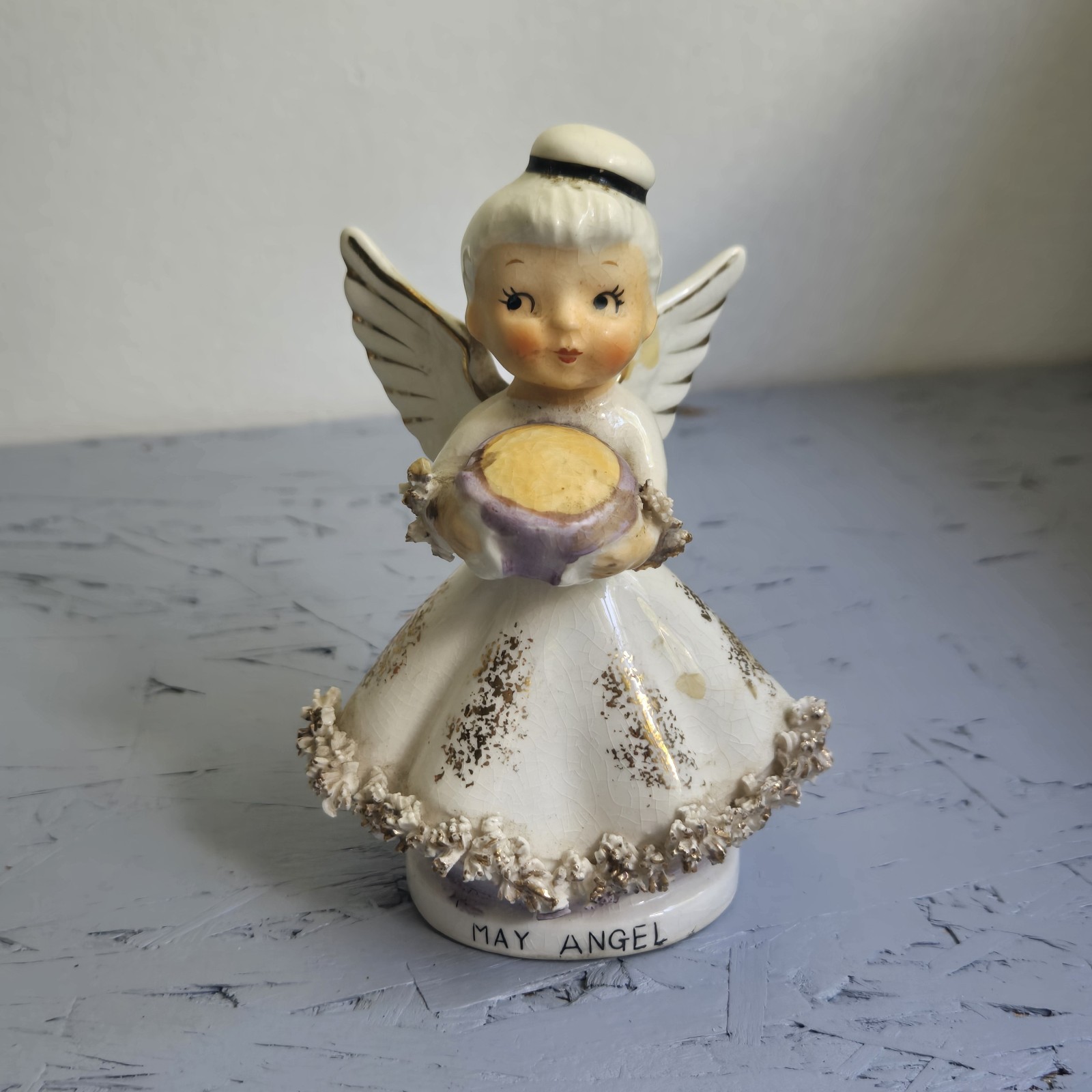 MAY Birthday Angel Mother’s Day Gift Spaghetti Trim Vintage Unmarked Read