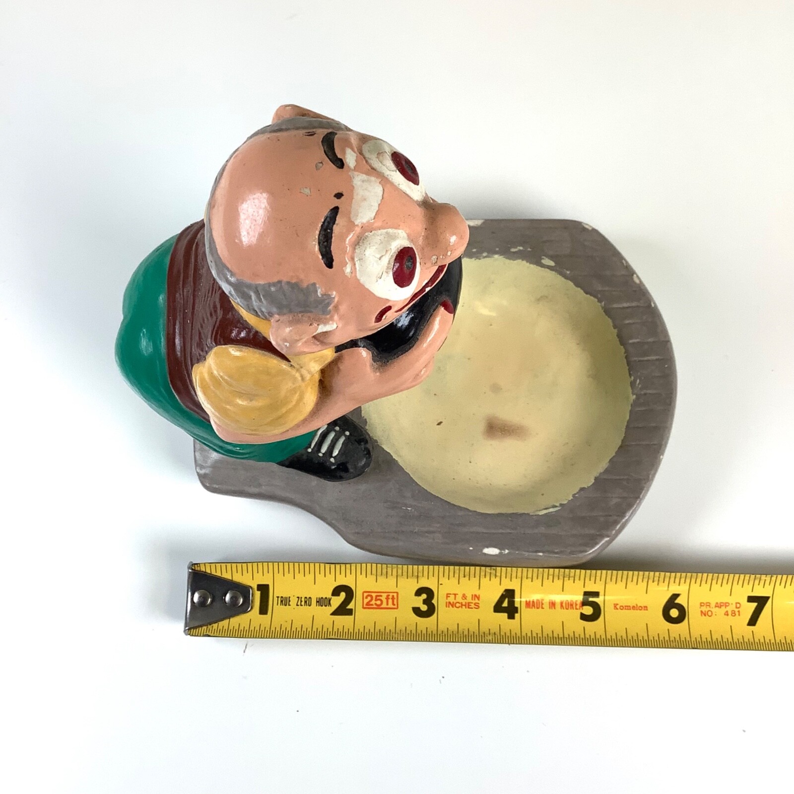 Vintage Plaster or Chalkware Bowling Bowler Key Change Dish Vanity Dresser Tray