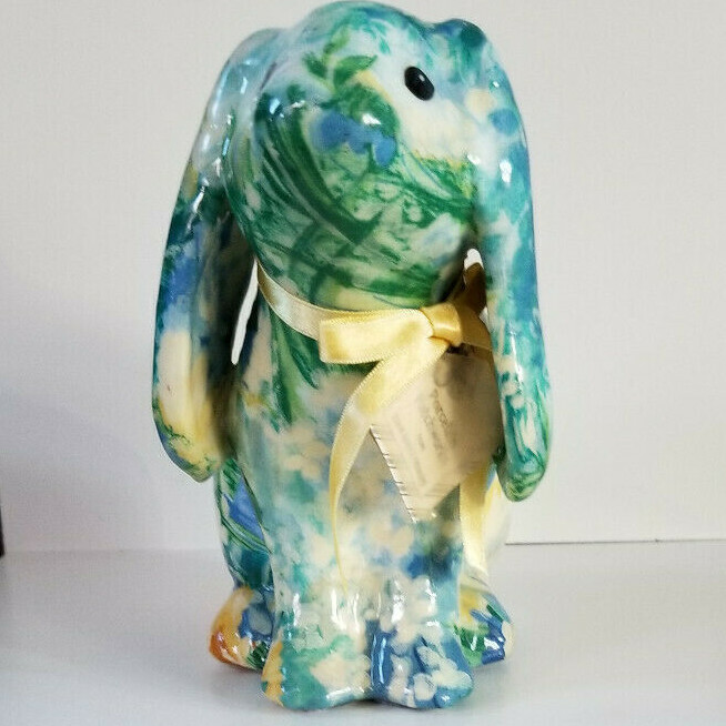 Joan Baker Designs Porcelain Patchworks Bunny Rabbit Figurine Decoupage 7″