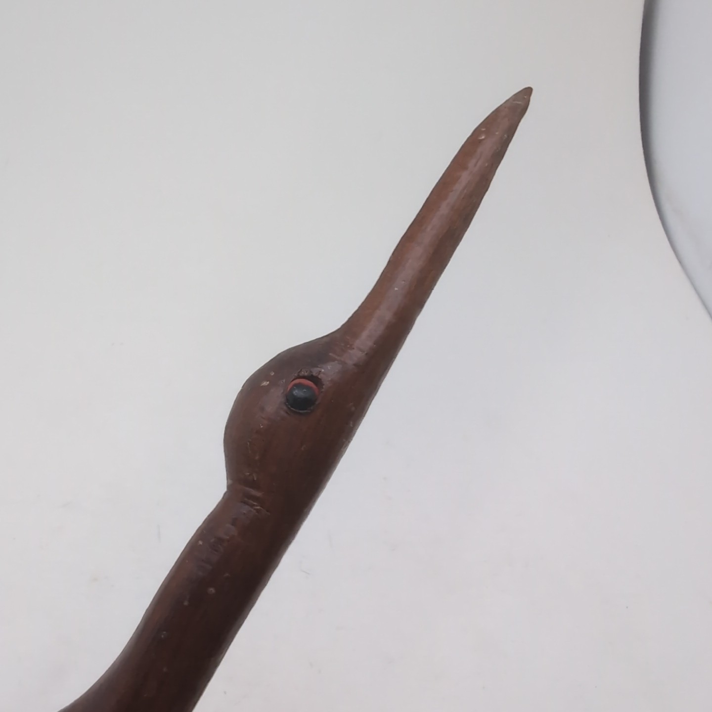 Vintage Handmade Folk Art Dark Wood Shore Bird Figurine 11″ Red Eyes