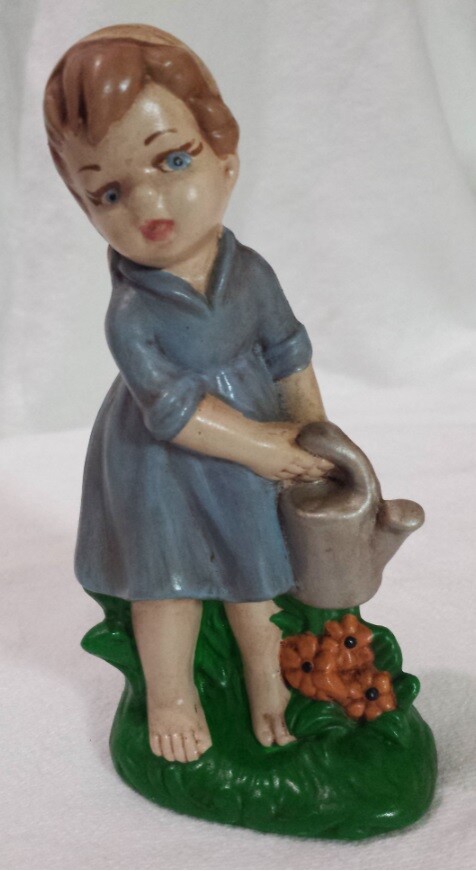 Girl with Watering Can + Flowers Figurine Statue 6″ Home Decor AJ Porcelain 1979