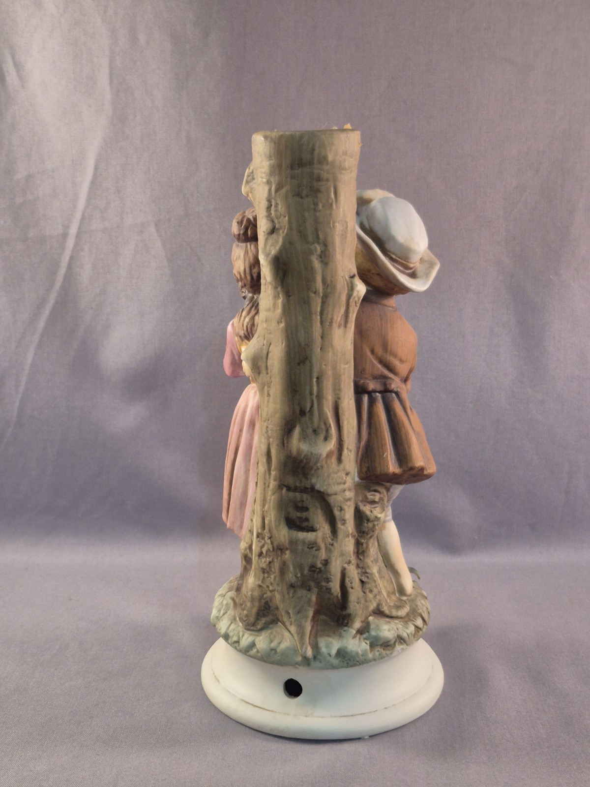 Lefton Figurine Child Girl Boy Reading Standing Tree Light Holder Green Brown