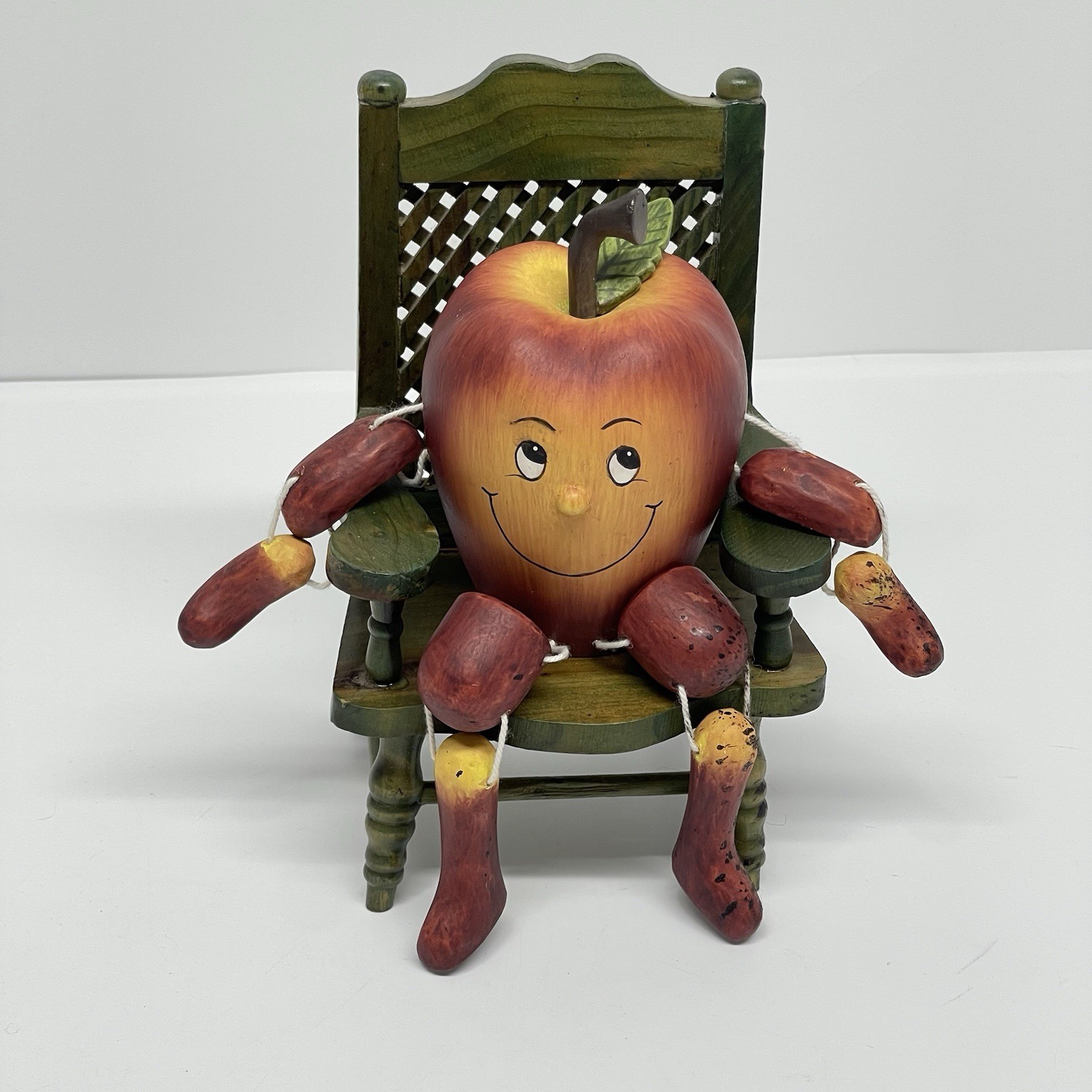 Vintage 2004 Anthropomorphic Apple Shelf Sitter Wood Cottage Core Rustic Signed