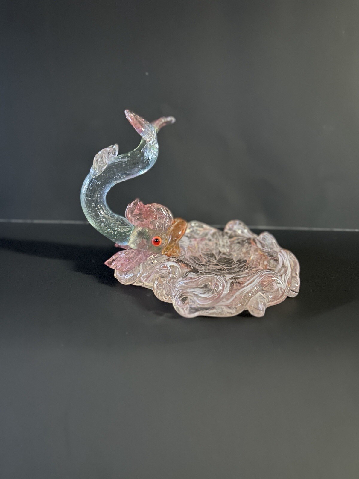 ZBS Czech Bohemian Art Glass Stanislav Halama Koi Fish Figurine Bowl Sculpture