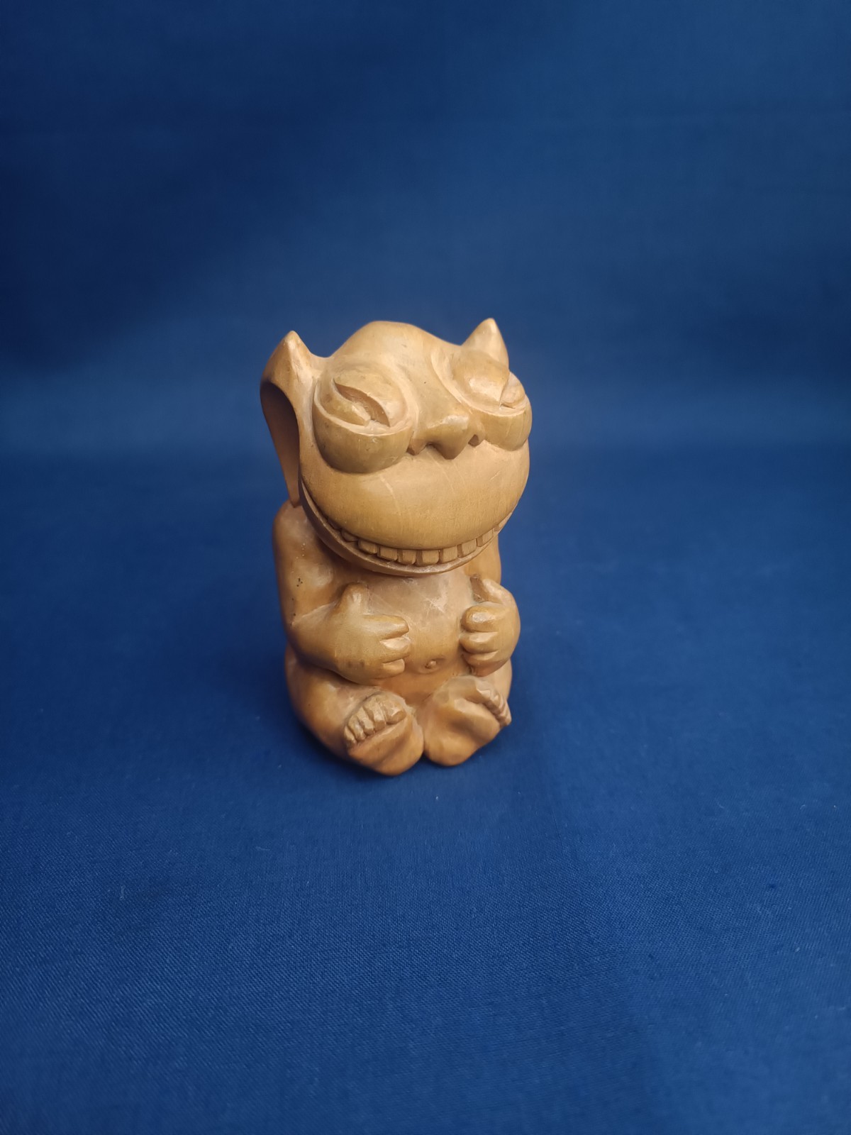Hand-Carved Linden Wood Smiling Troll Figurine – 4″ (10cm)