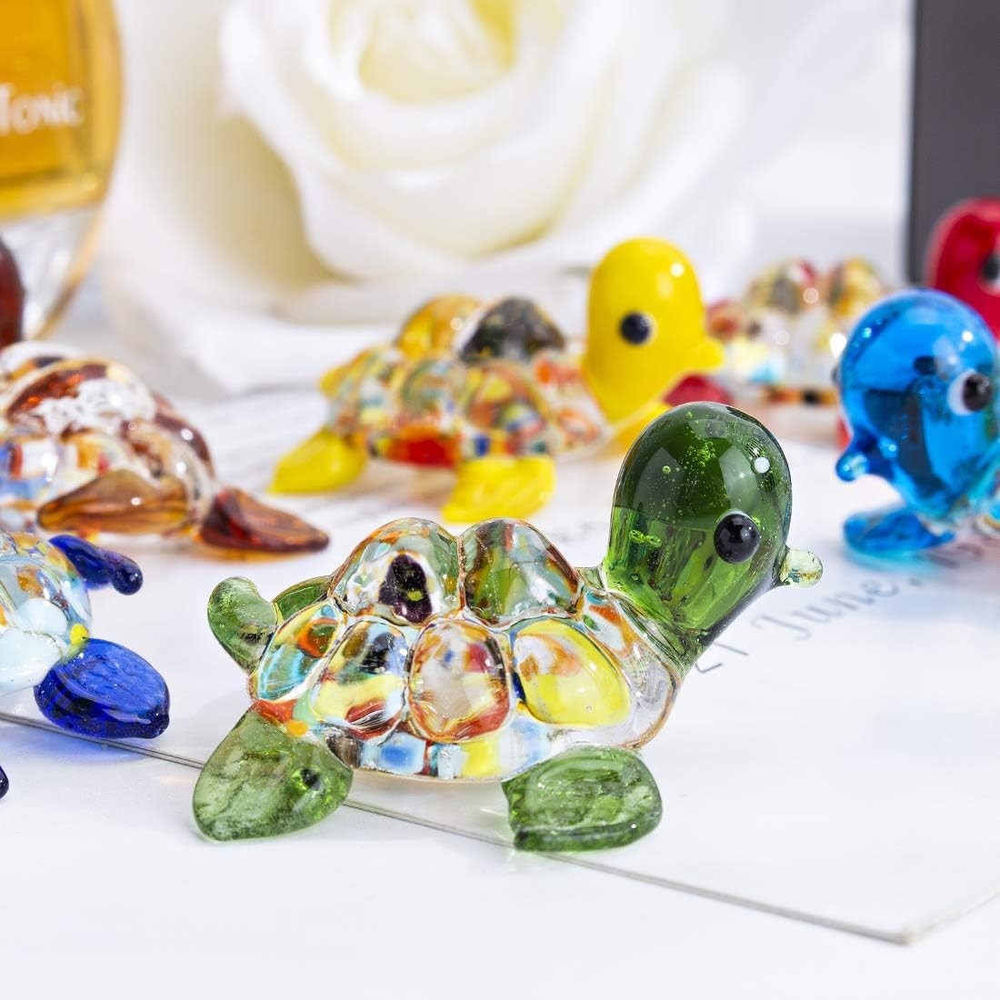 Handmade Mini Sea Turtle Art Glass Blown Sea Animal Figurine,Set of 6