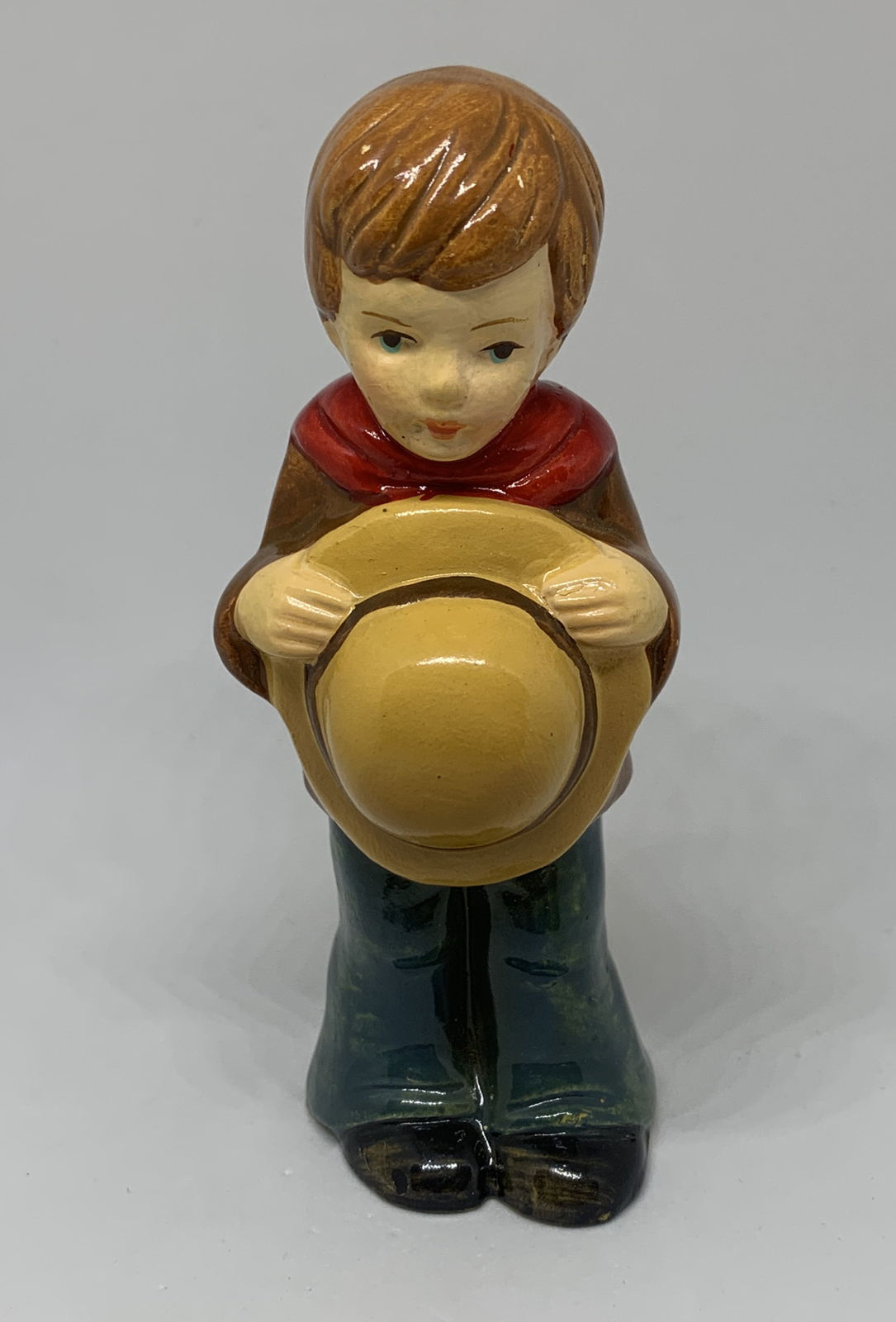 Vintage Enesco Boy Holding Hat Figurine Hand Painted Sri Lanka w/ Sticker