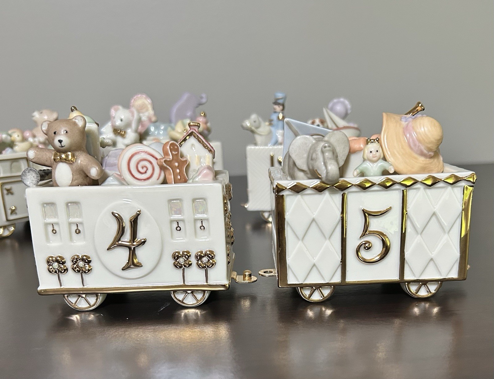 LENOX 7 pc Happy Birthday Express Train Ivory Fine China 24k Gold Hand Painted