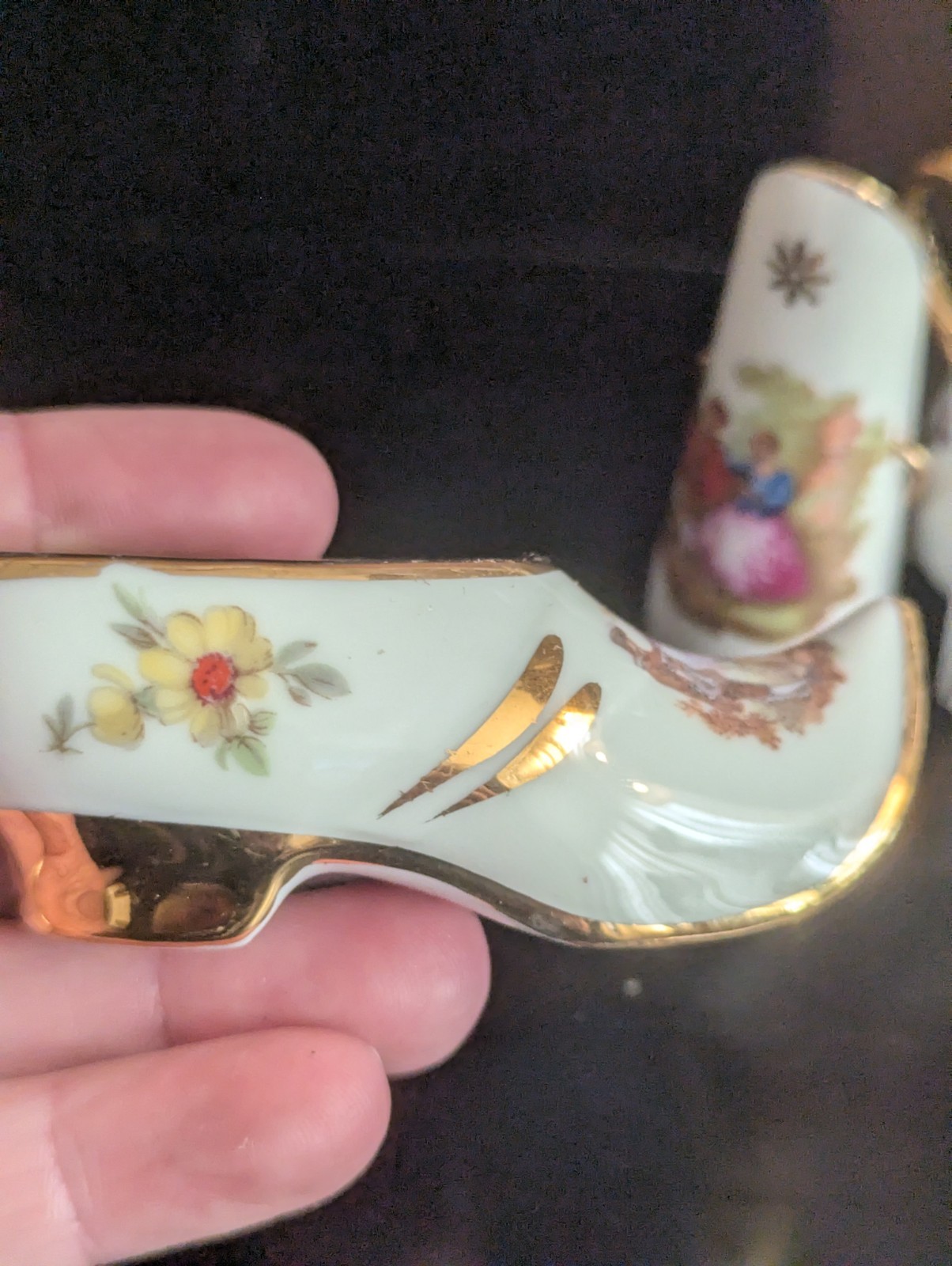 Lot Vtg Limoges France Porcelain Miniature Courting Couple Rococo Shoe Vase Tea