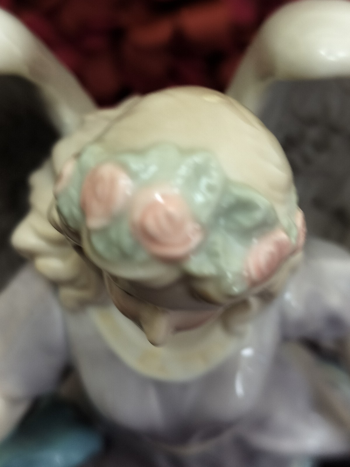 Angel W/ White Dove In Beautiful Lavender Dress. Porcelain 9-3/4 Inches Tall