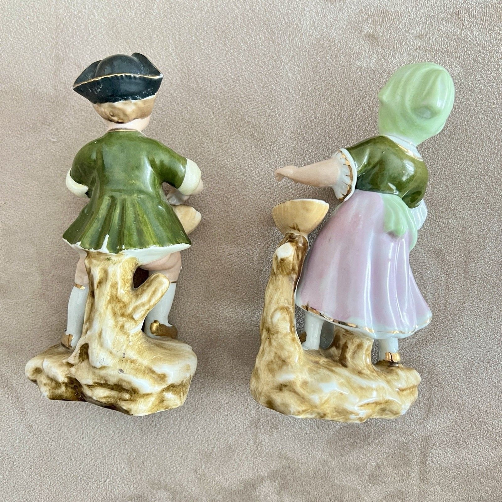 Lot 2 Unmarked Porcelain Boy Girl Children Figurines baskets flowers vtg