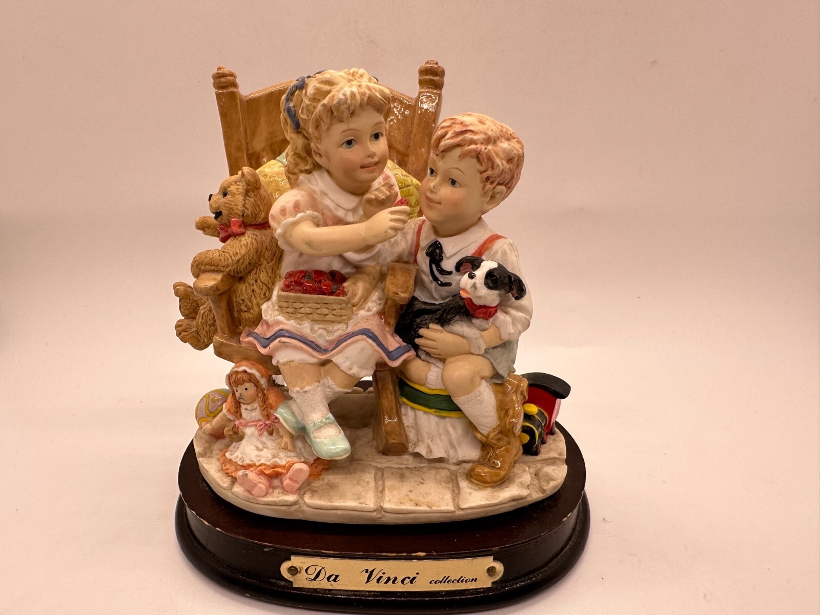 Vintage DaVinci Collection Statue Figurine Boy & Girl with their puppy and toys