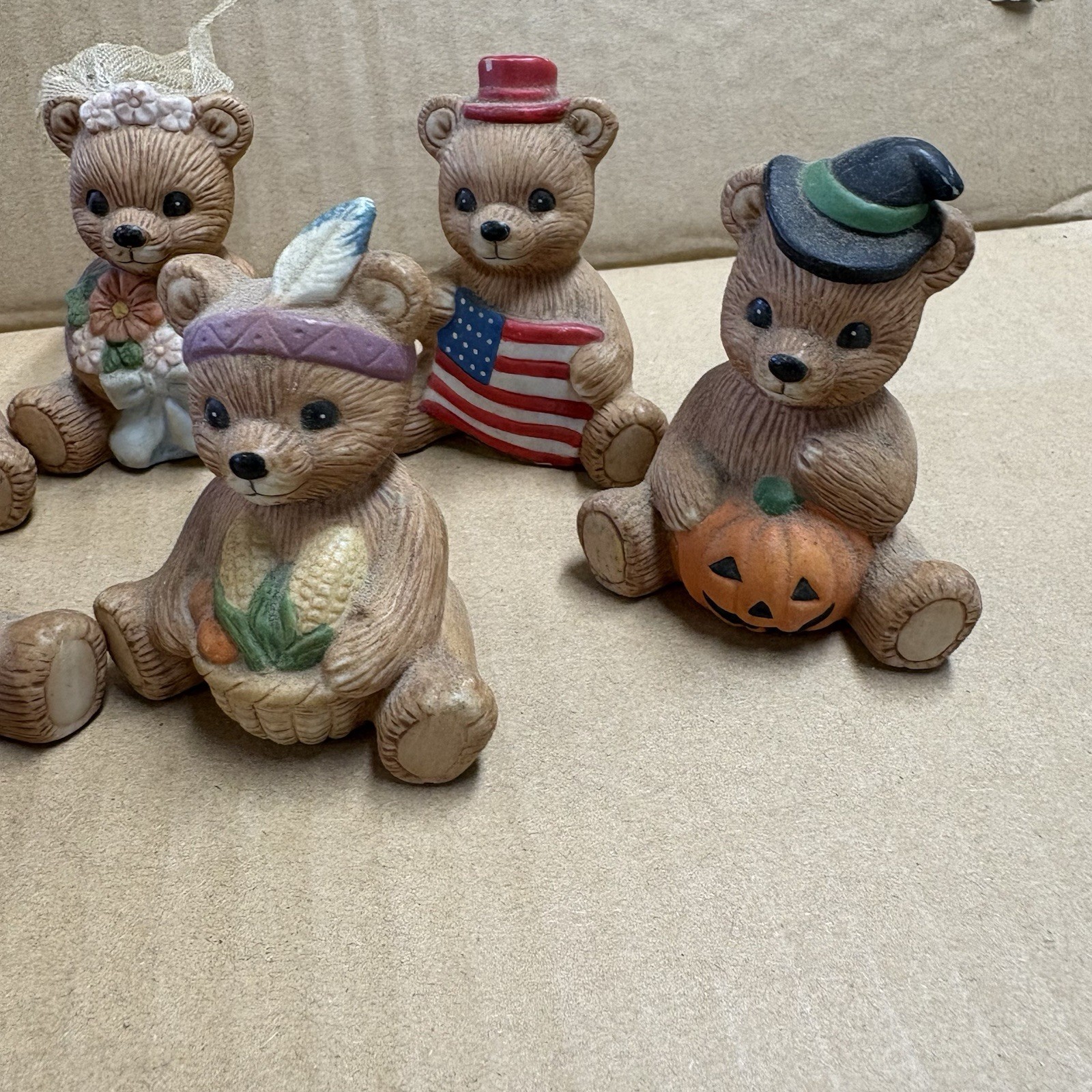 Vintage Homco #1413 Ceramic Figurine Set “Calendar Bears of the Month” Lot Of 8