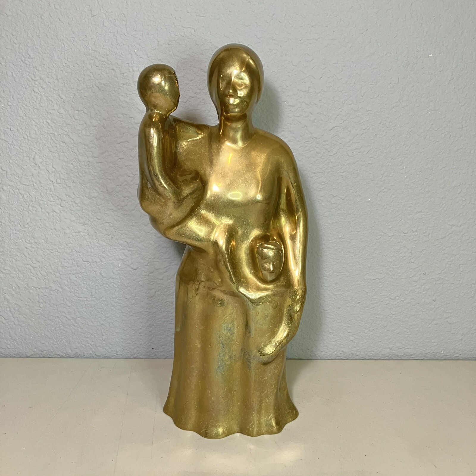 1987 DOLBI CASHIER BRASS ART DECO STATUE STATUARY Woman And Children 17.5 Inches