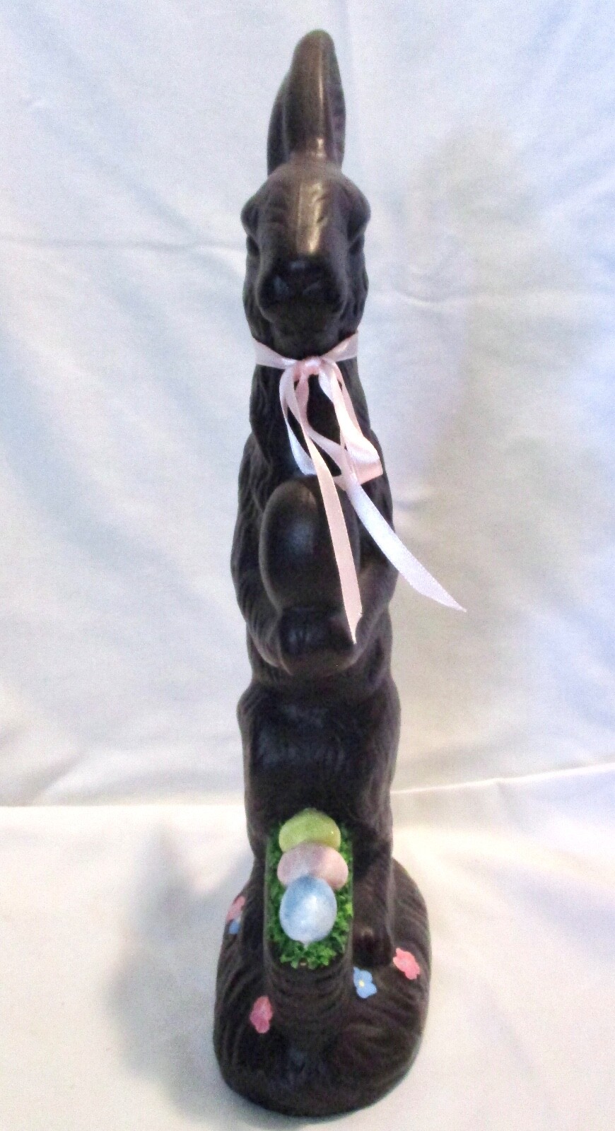 REDWARE CLAY CHOCOLATE EASTER BUNNY RABBIT w/EGGS IN BASKET 12.25″ TALL FIGURINE