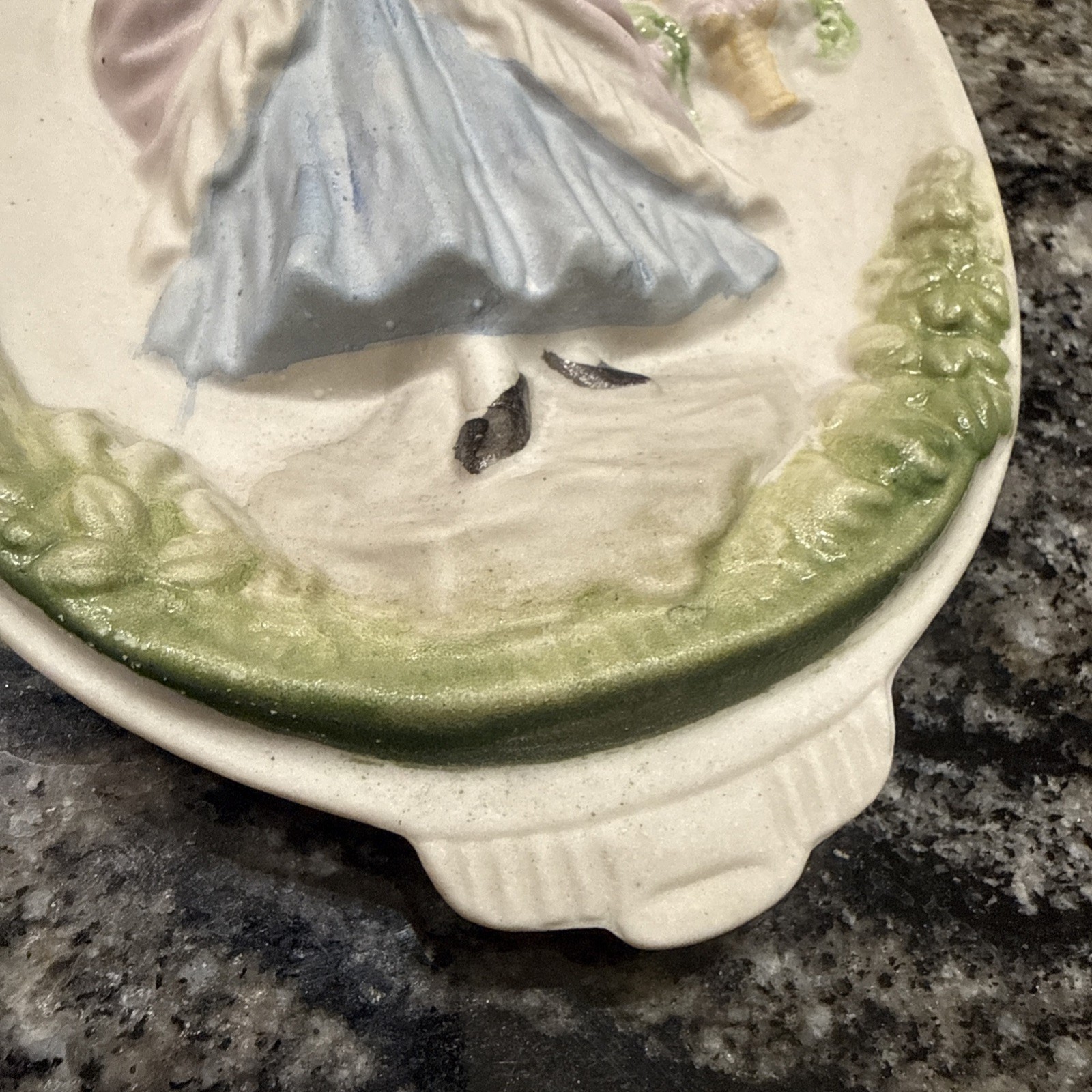 Vintage Ceramic Bisque Hand Painted Victorian Wall Hanging – Chase Made In Japan