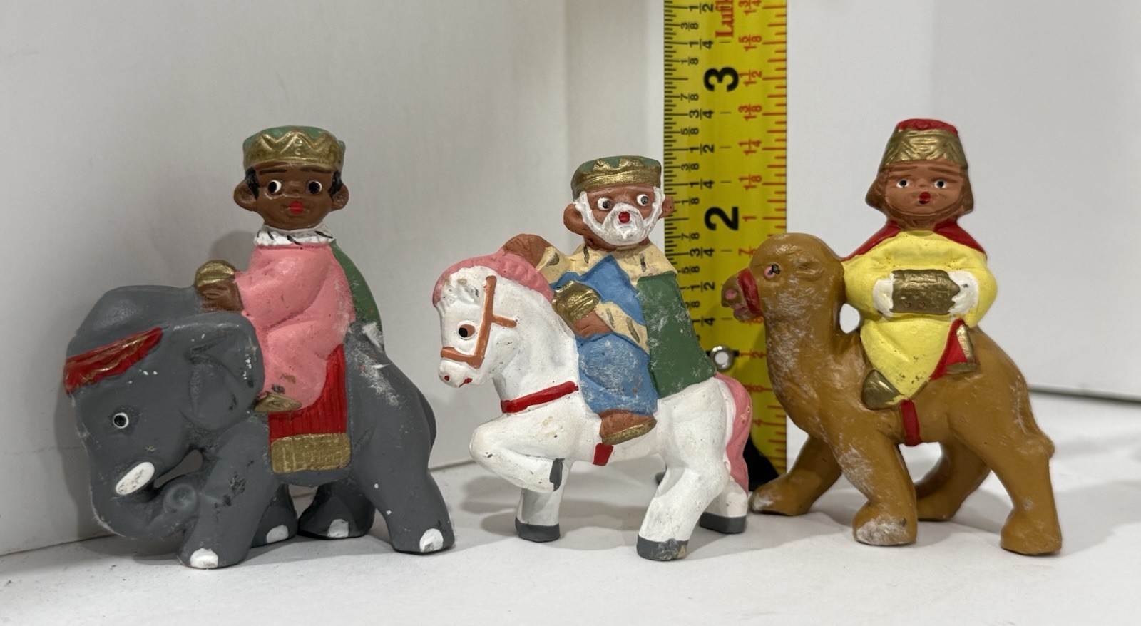 Vintage Spanish Mud People Nativity Set Three Kings + Book Terracotta Lot 16