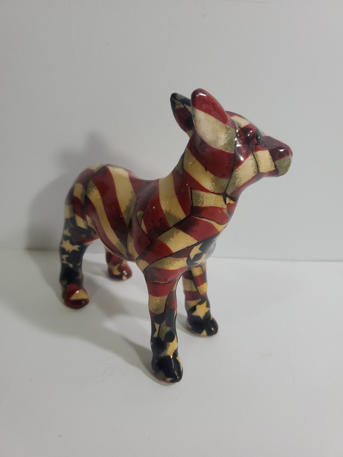 Vtg Patriotic Pride Democratic Party American Flag Patterned Donkey Ceramic