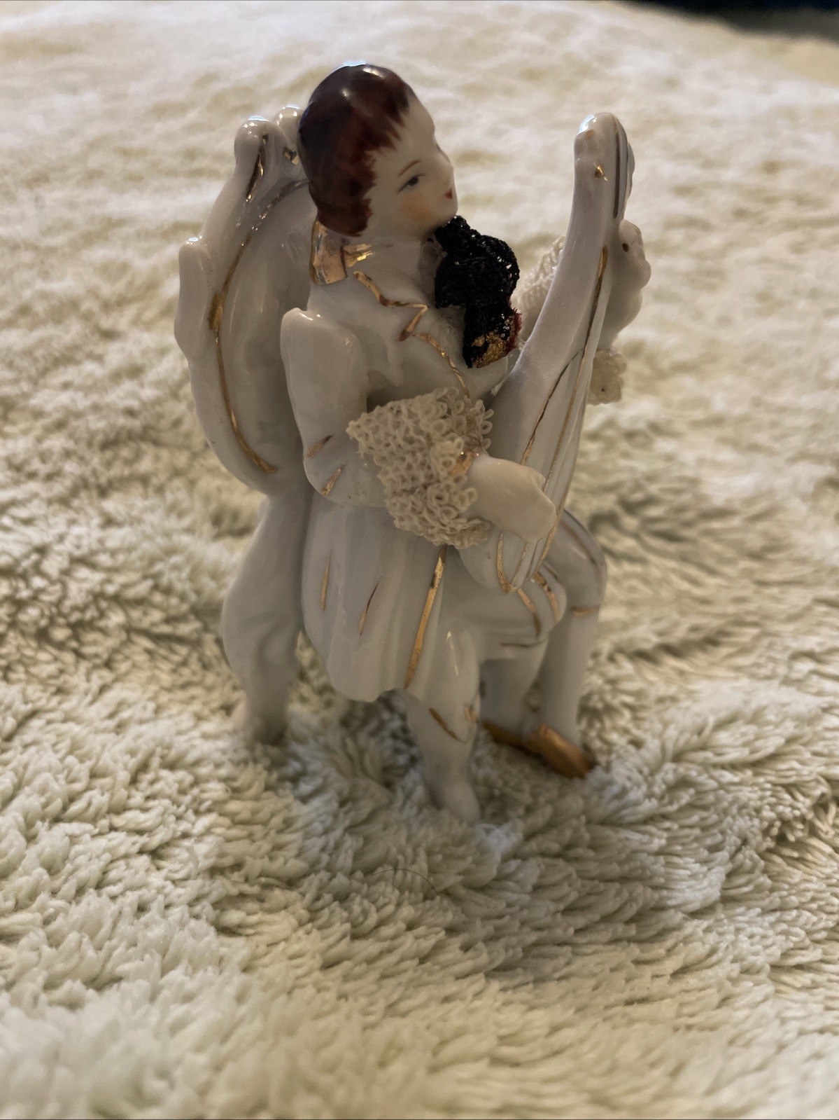 Porcelain Victorian Man Fiddle Musical Instrument Figurine