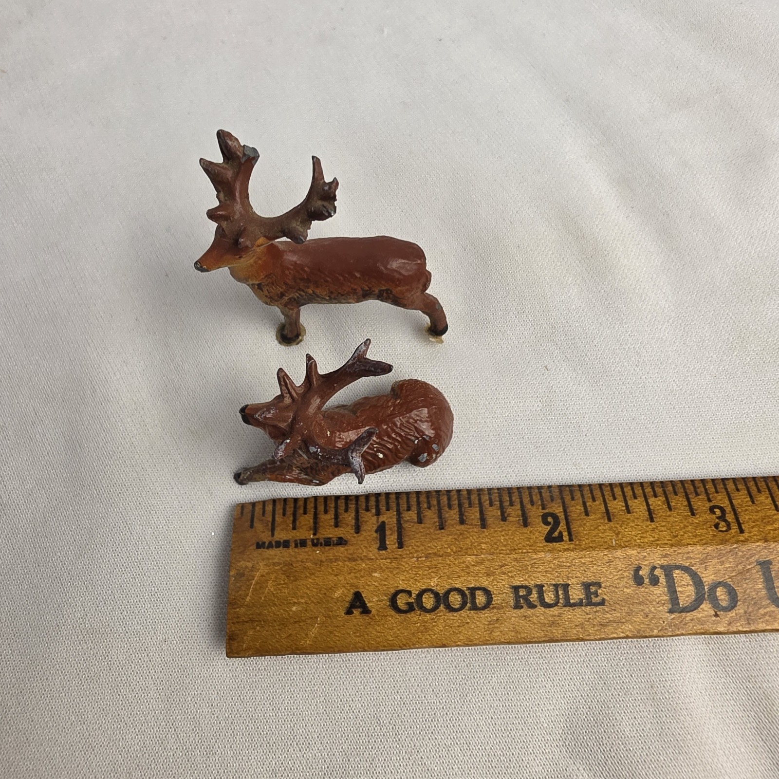 Vintage Cast Metal Hand Painted Miniature Buck Deer Figurines Trinkets Set Of 2