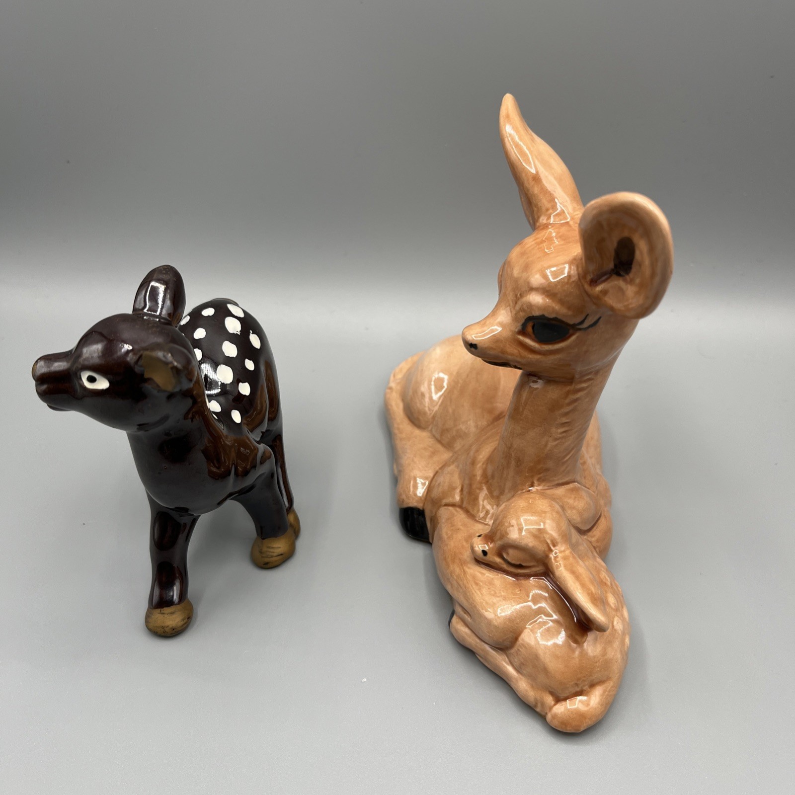Vintage Ceramic Deer Figurine set of 2 1960’s Made In Japan Adorable Kitschy MCM