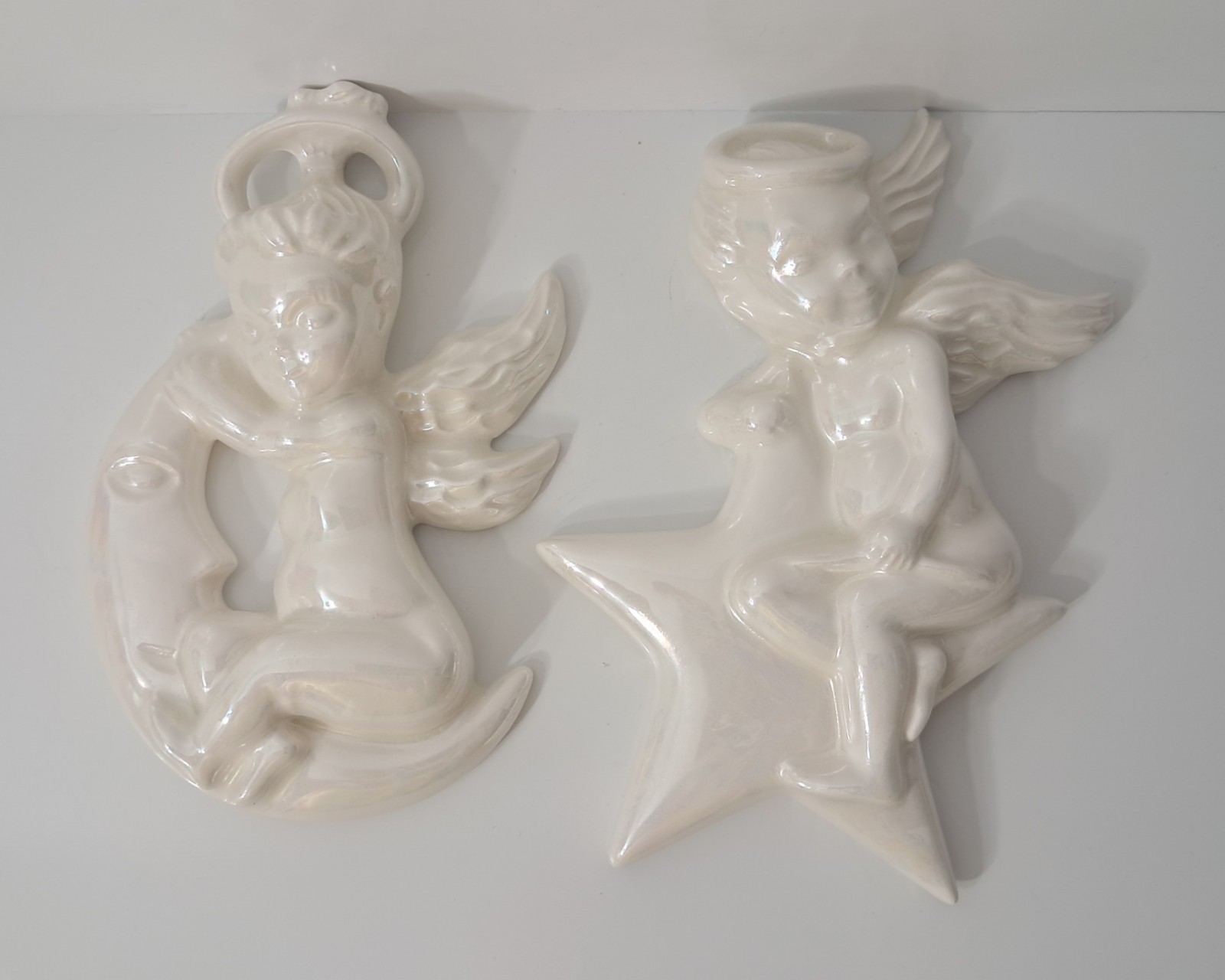 Vintage Arnels Angel Wall Hangings 2 Celestial 7’6.5″L White Ceramic 1976 USA