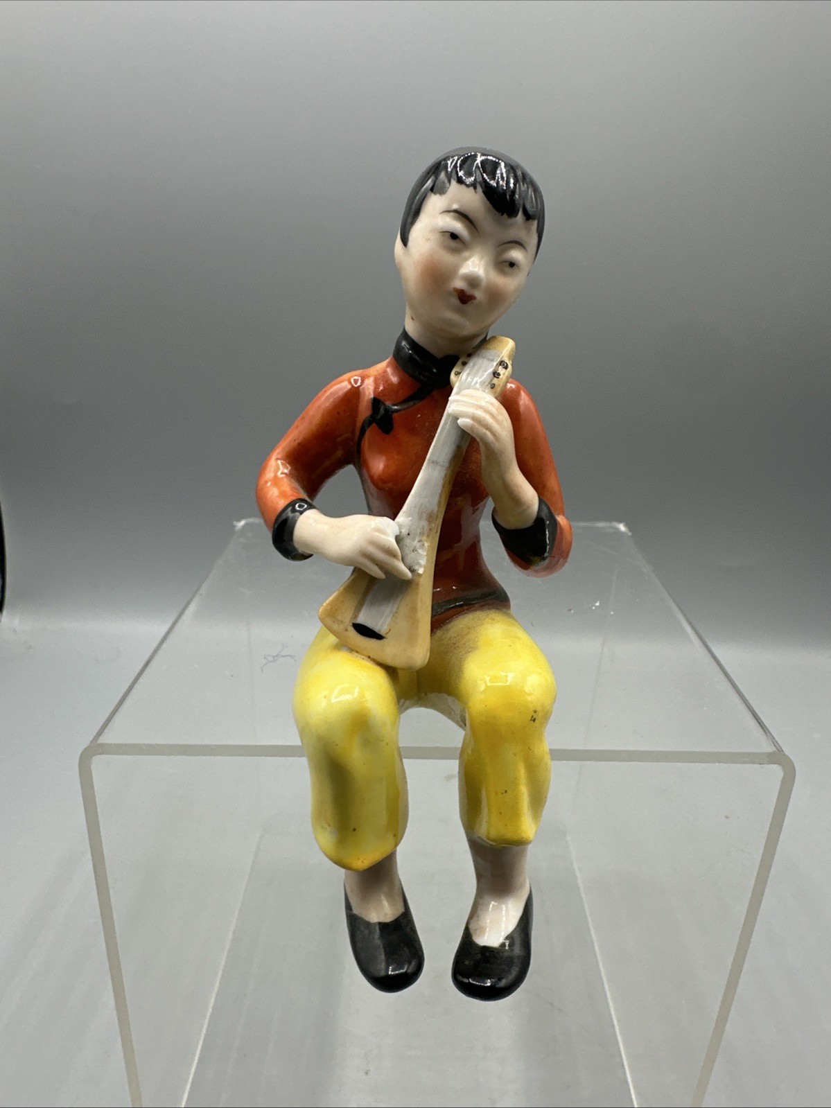 Vintage Mayurama Porcelain Figurine Asian Woman Playing Instrument Shelf Sitter