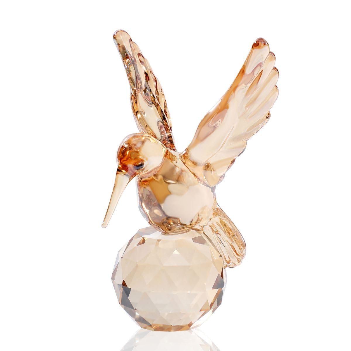 Crystal Glass Hummingbird Figurine Gold Tiny Bird Statue Hand Blown Glass Ani…