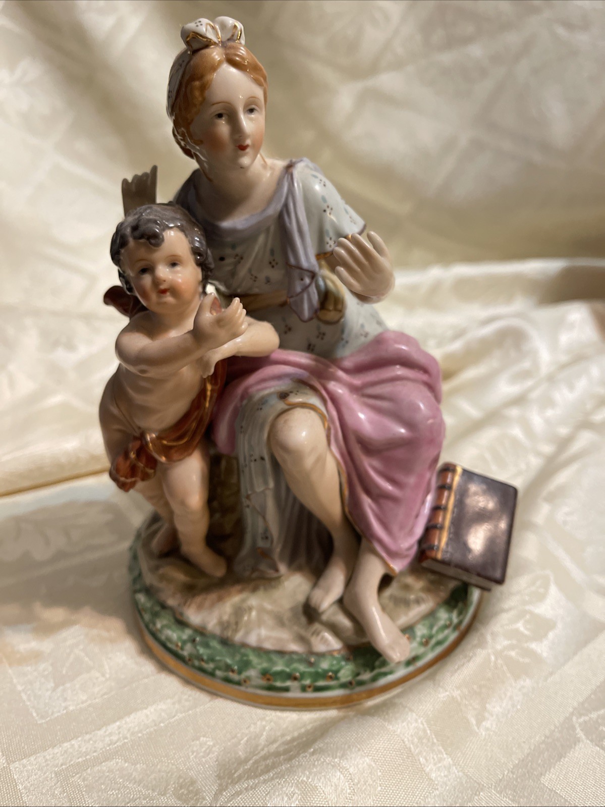 Antique Edmé Samson Sevres-Style Maiden Woman & Cherub 7″ Porcelain Figurine
