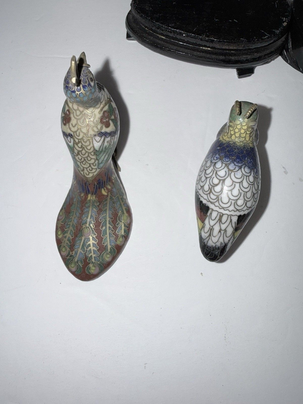Chinese Cloisonné Enamel 2 Pheasant Bird Figurine Colorful Hen Rooster 3 in Vtg