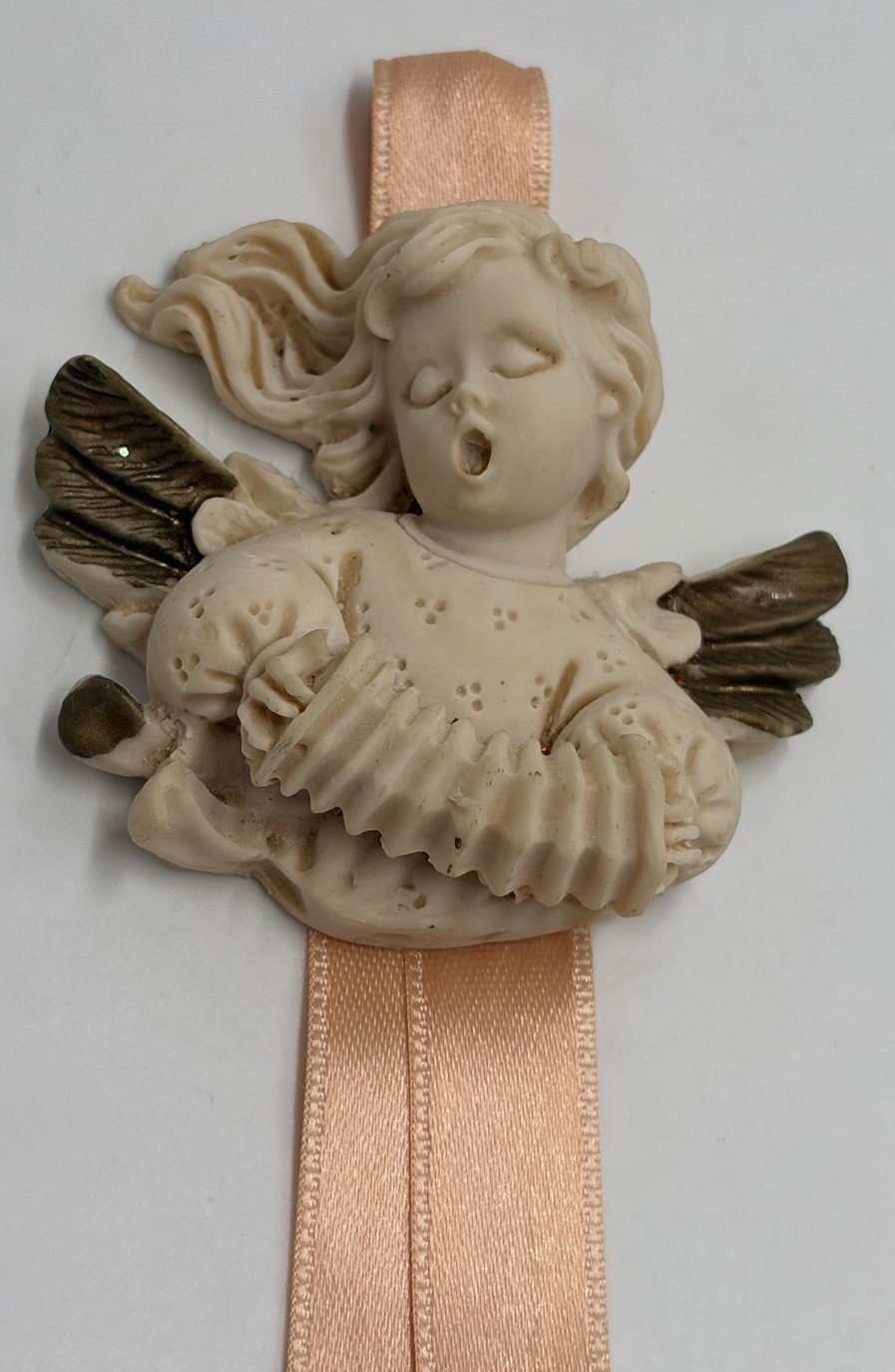 VTG Italian Cherub Musical Angel Figurine Accordion Ornament Satin Hand Painted
