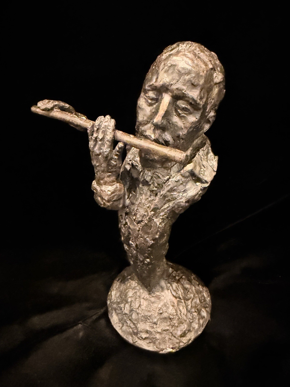 Vintage Modernist Flute Player Bust Sculpture Bronze Tone Metal Statue 10” Art