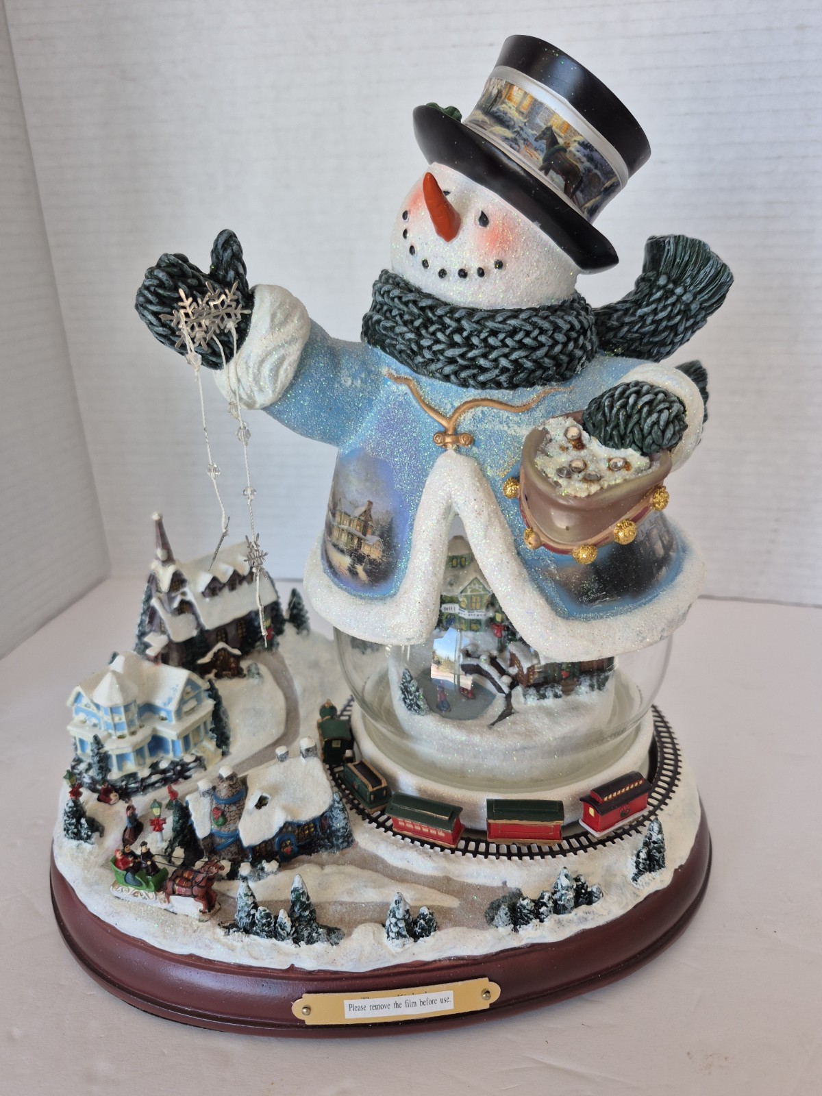 Bradford Exchange Thomas Kinkade Let It Snow Light Music Train Snowman Christmas